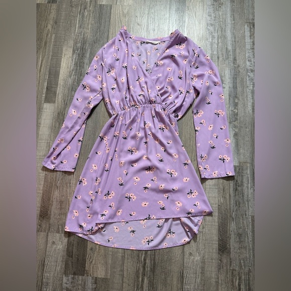 Chic All in Favor Purple Floral Long Sleeve Mini Dress Size L | Spring S… - Picture 1 of 5